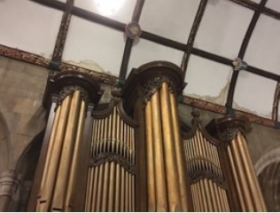 section of roof at St Mary's Aisle in Truro Cathedral showing water damage